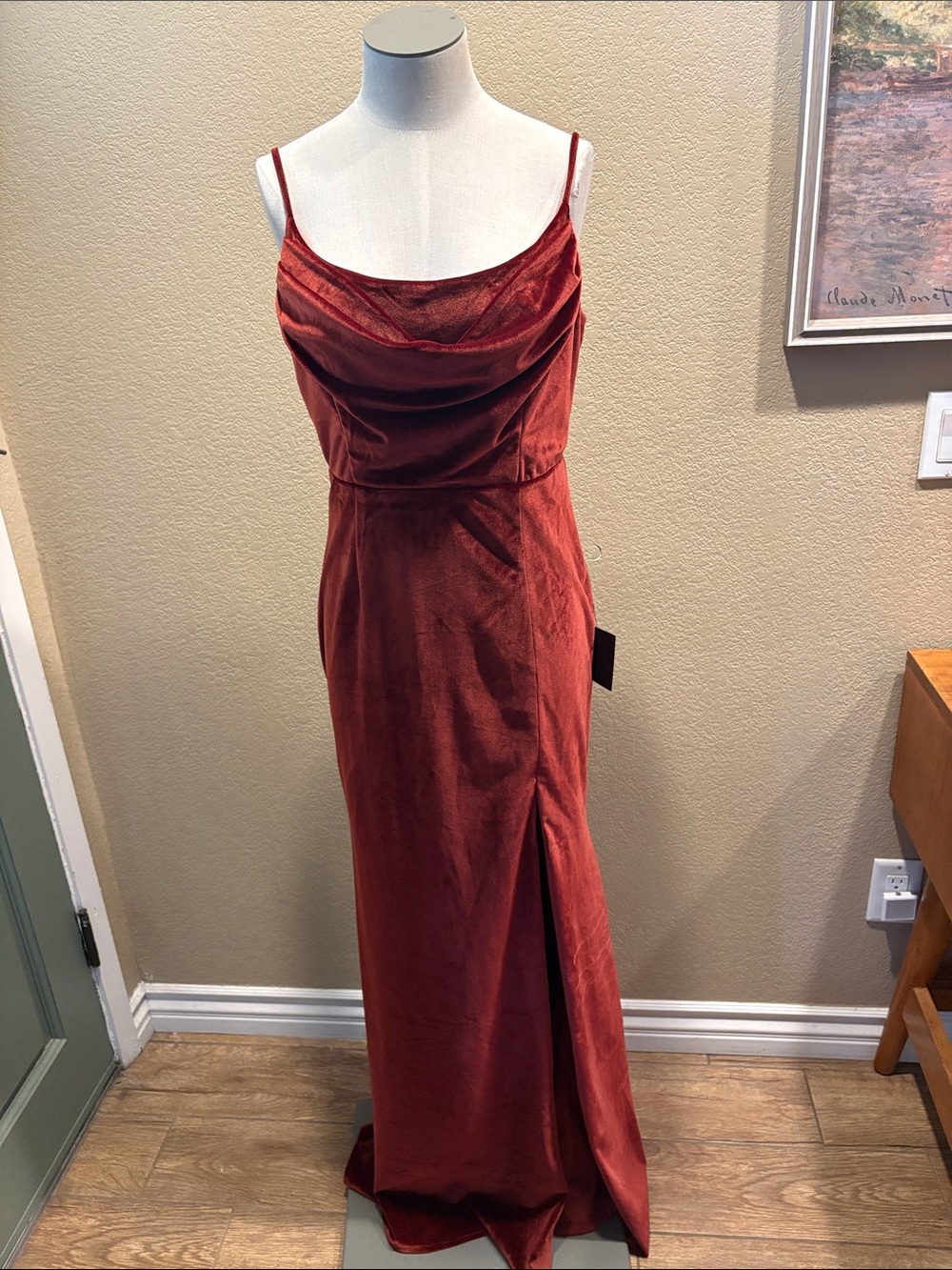 Lulu's Rust Satin Cowl Neck Evening Gown
